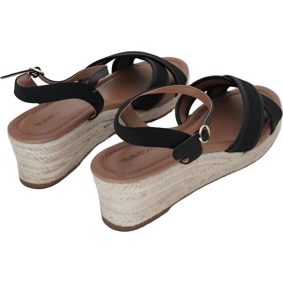 Style Co Leahh Espadrille Wedge Sandals Black Canvas 11M - Picture 3 of 6